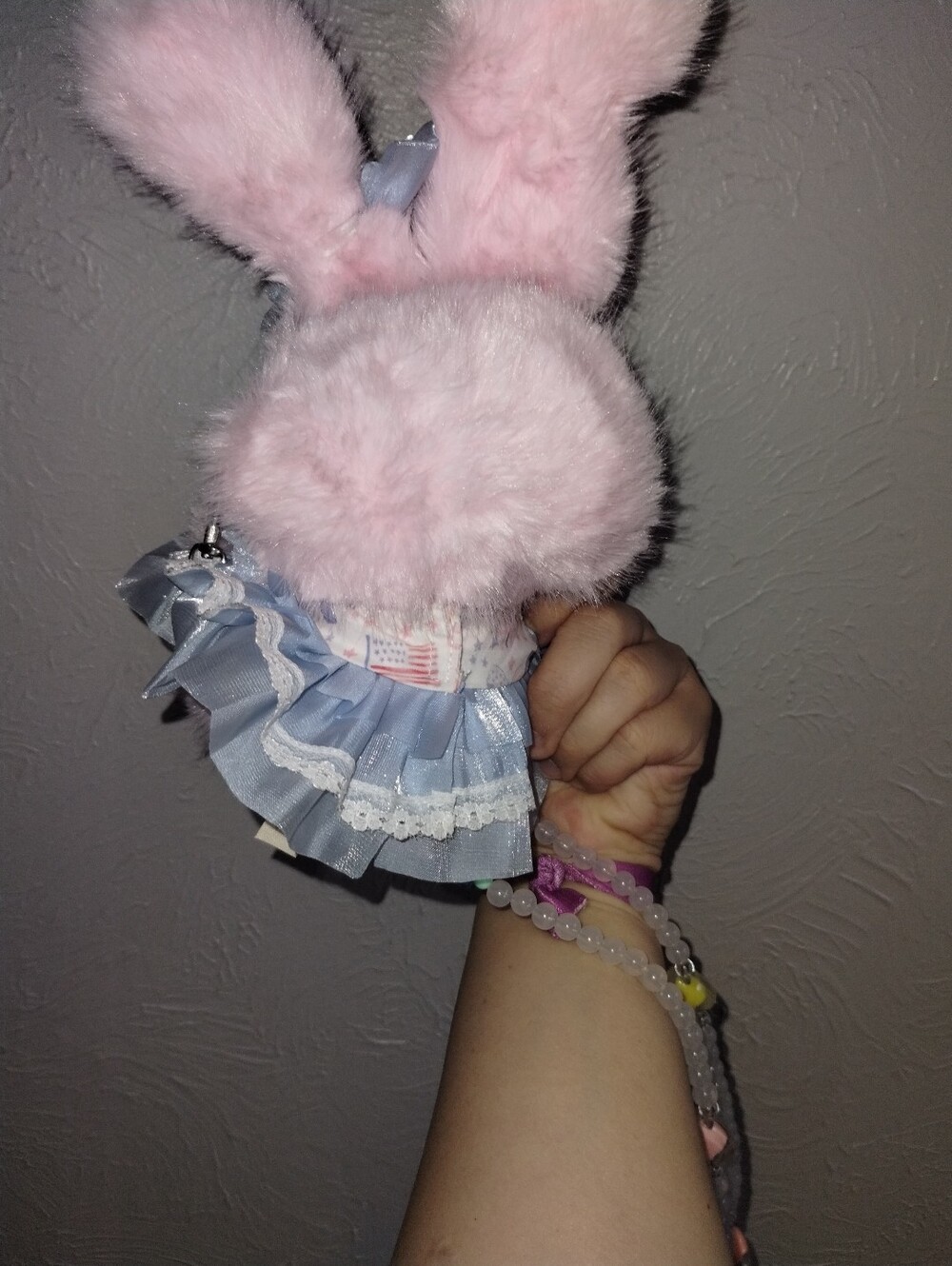Rare BABY THREE MACAROON PATRIOTIC BUNNY PINK Crossbody Bag with COLOR GEM Strap - Picture 2 of 3